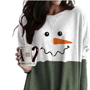 MORCHOY Womens Snowman Face Tunic Top with Pockets Size 3XL